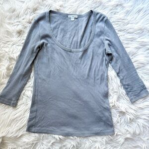 Standard James Perse Gray 100% Cotton Ribbed 3/4 Sleeve Shirt Top Size 2 Medium